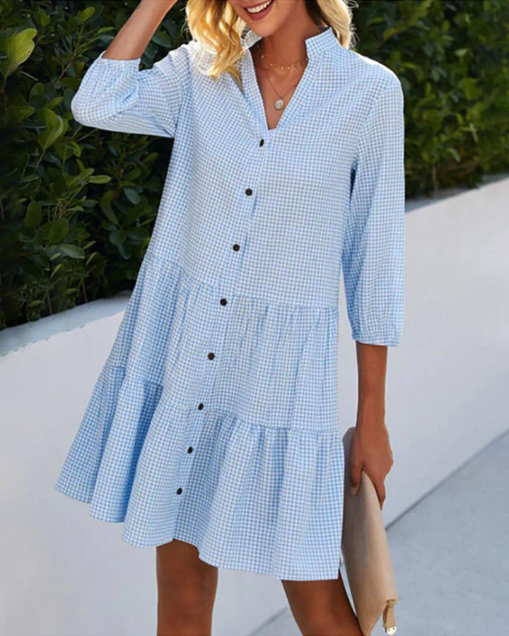 Lynette | Buttoned Gingham Day Dress