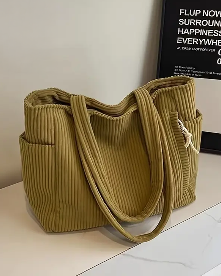 Tessie | Ribbed Tote Bag With Drawstring Detail