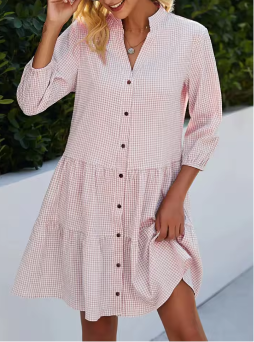 Lynette | Buttoned Gingham Day Dress