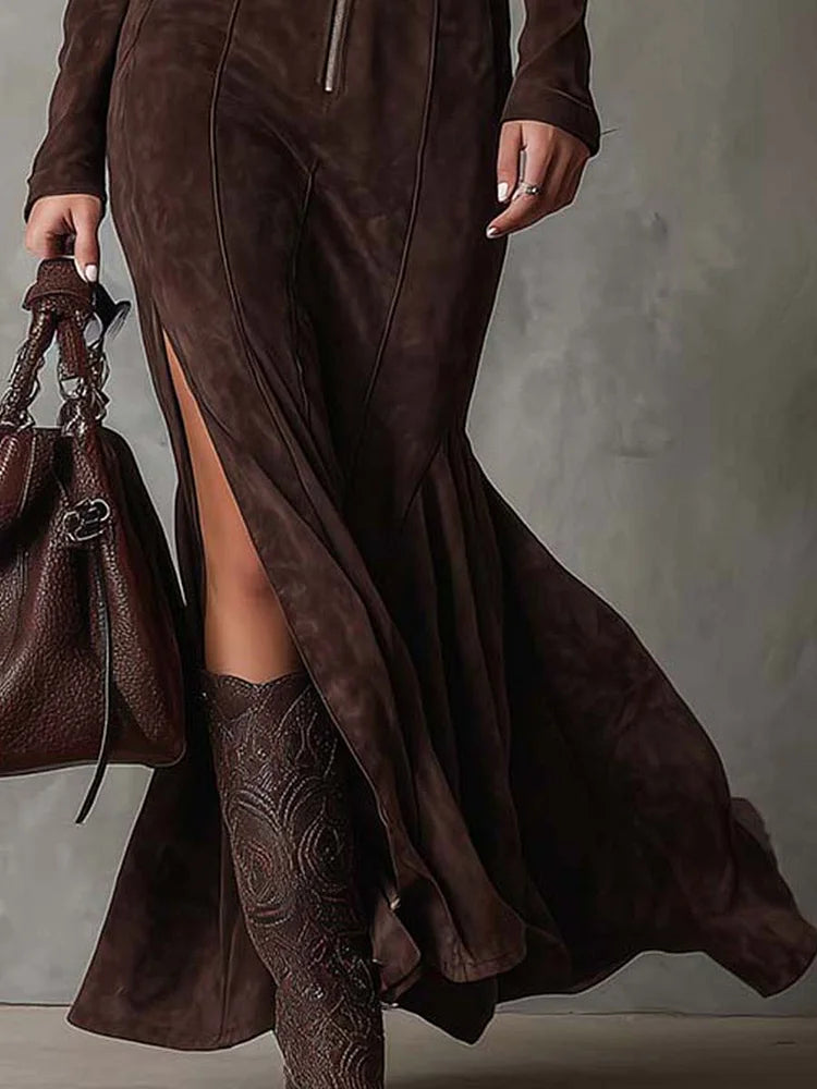 Reyna | Long  Dress with Zipper and Belt