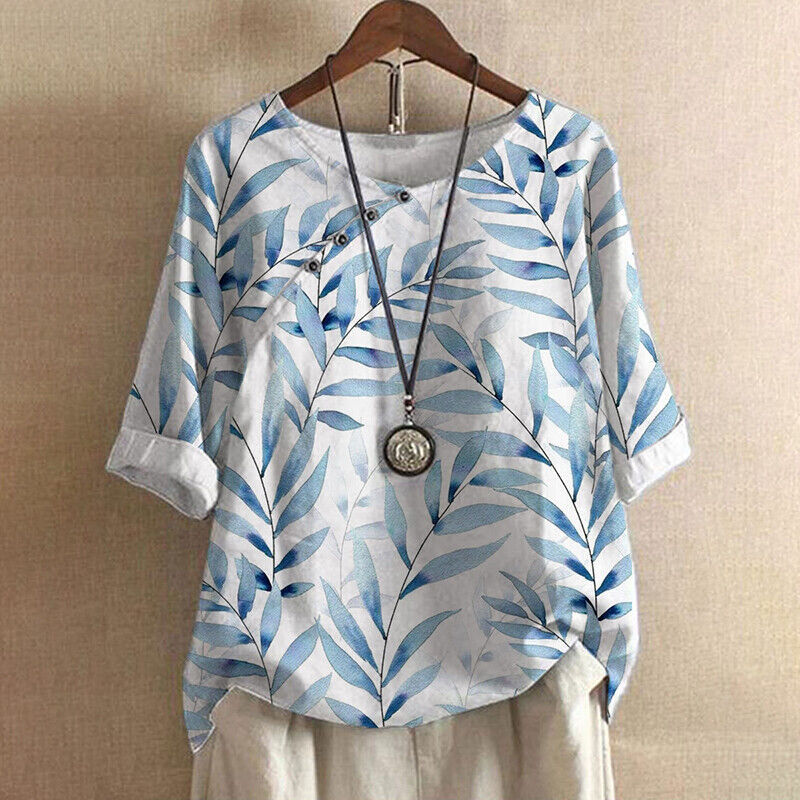 Claudine | Leaf Print Button Detail Blouse