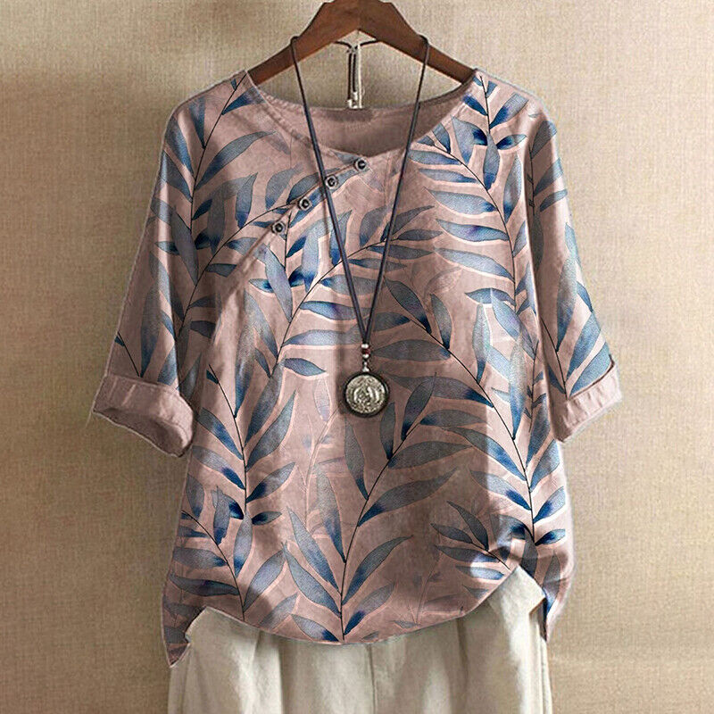 Claudine | Leaf Print Button Detail Blouse